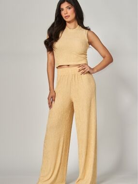 Butter Sleeveless Crop Top Crinkle Pantsuit With Rhinestones